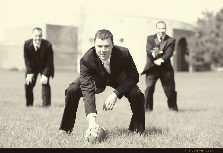 groomsmen playing football outside church illinois groomsmen playing football outside church illinois