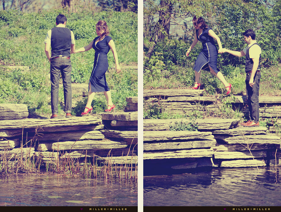 chicago lily pond engagement photos retro