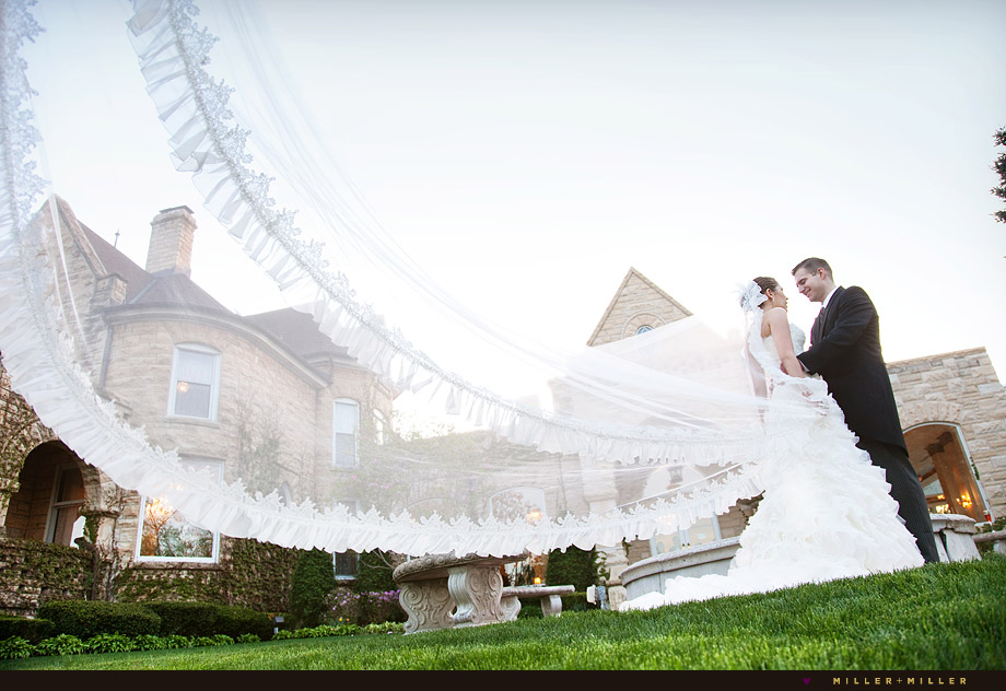 dramatic cathedral veil wedding photo