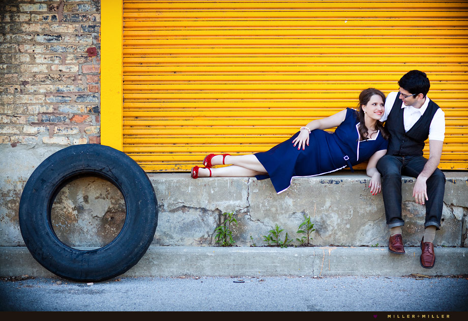 editorial vintage chicago engagement portrait session