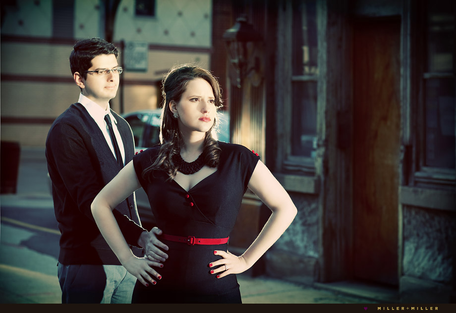 retro engagement pictures chicago worn swing dress