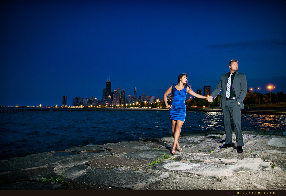 awesome Chicago skyline night engagement photographer