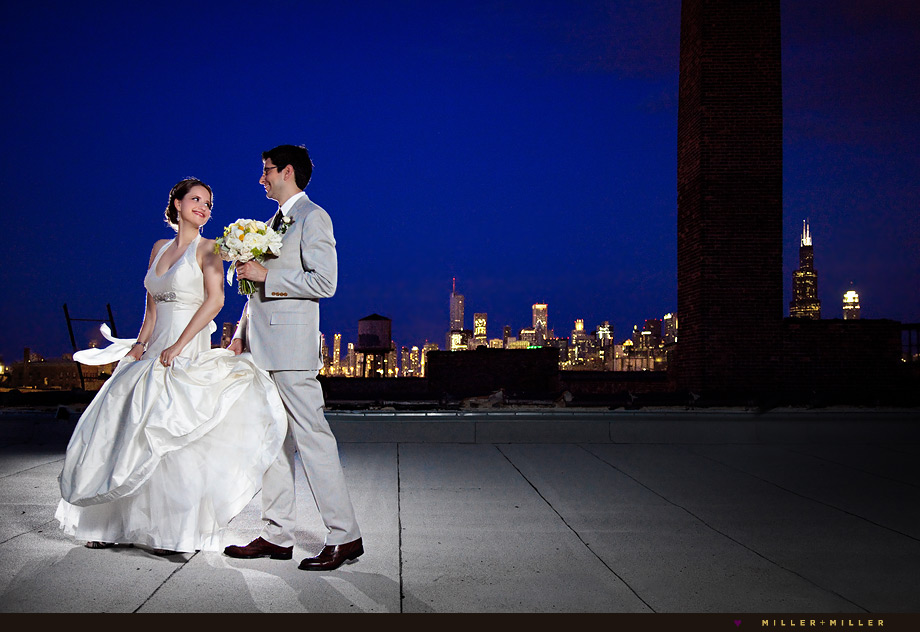 chicago skyline night wedding photo