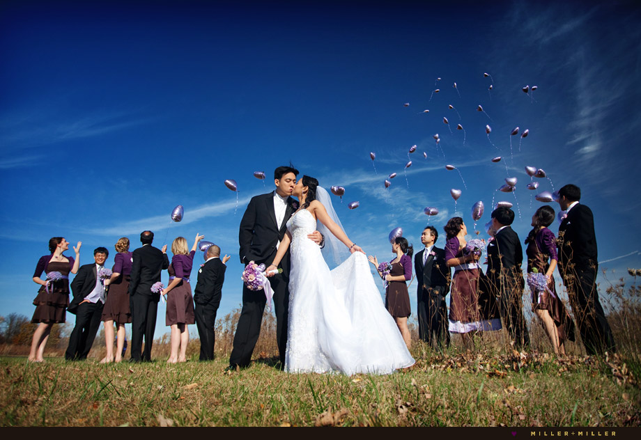 purple wedding balloons sky