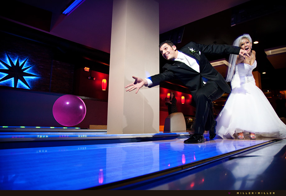 wedding photos bowling alley