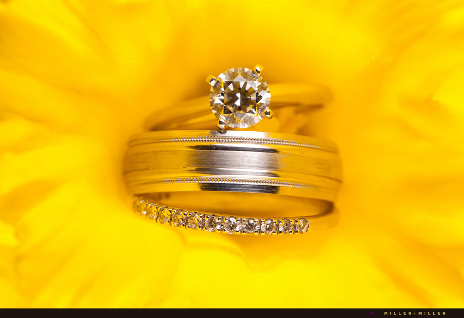 wedding bands in yellow daffodil