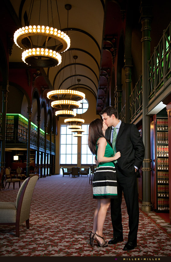 engagement photos in library