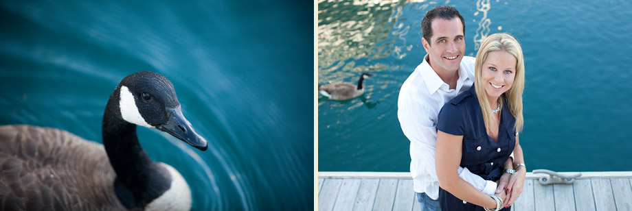 engagement portraits on dock by water