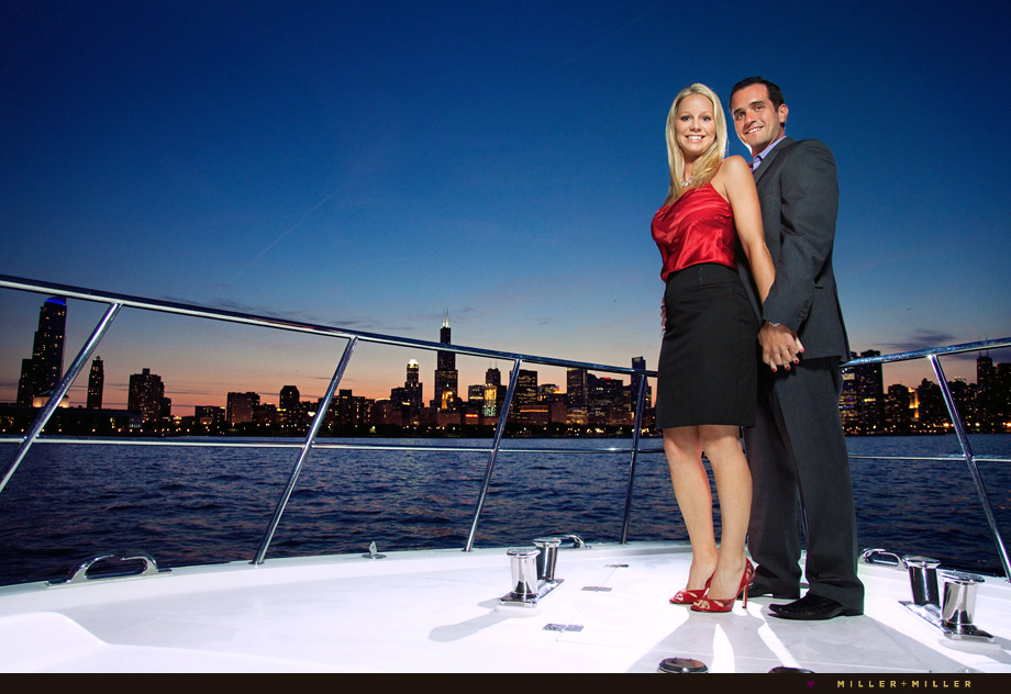engagement session yacht chicago skyline