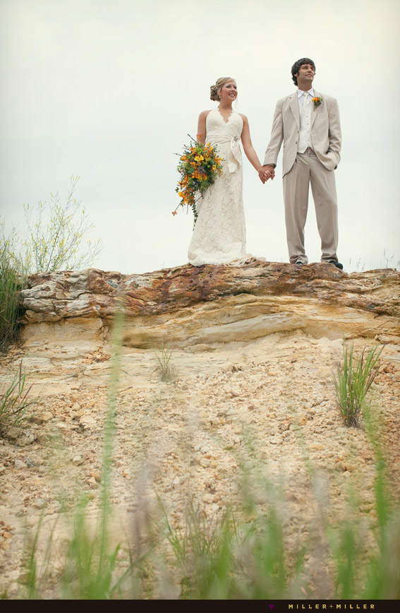 bride groom rock cliff canyon photographs