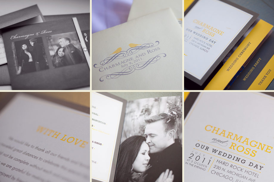 modern yellow gray invitations