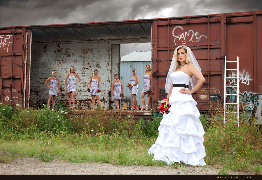 bride bridesmaids train tracks Chicago