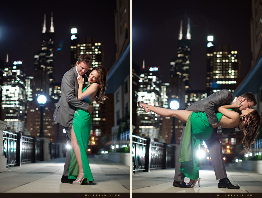 chicago river night engagement pictures