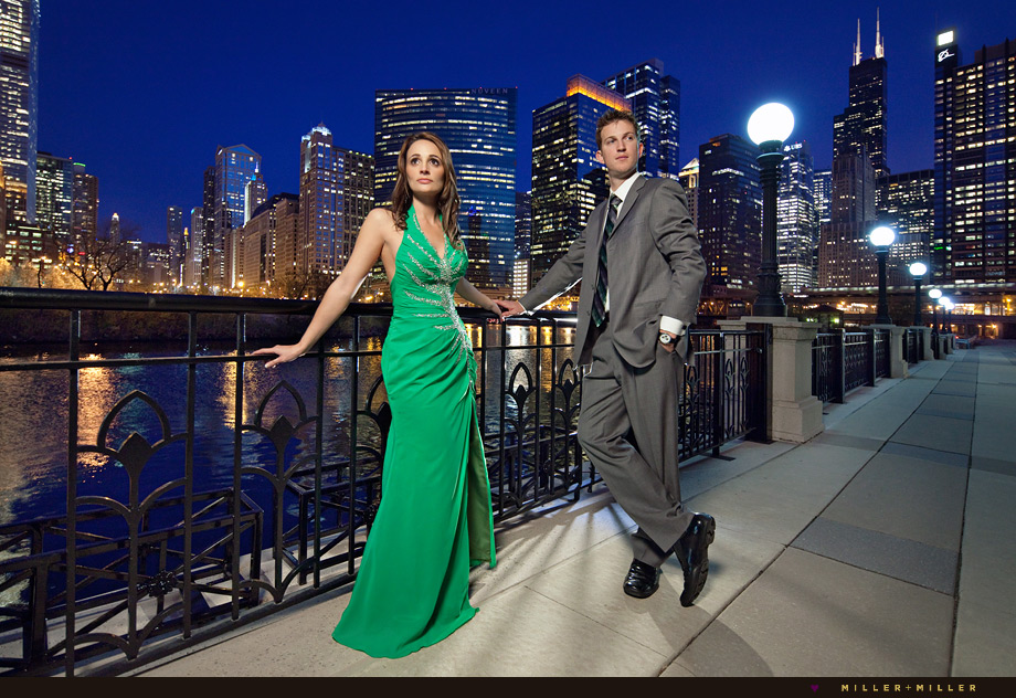 night engagement photography in Chicago