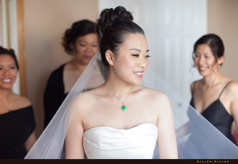 bride wearing chinese green jade necklace