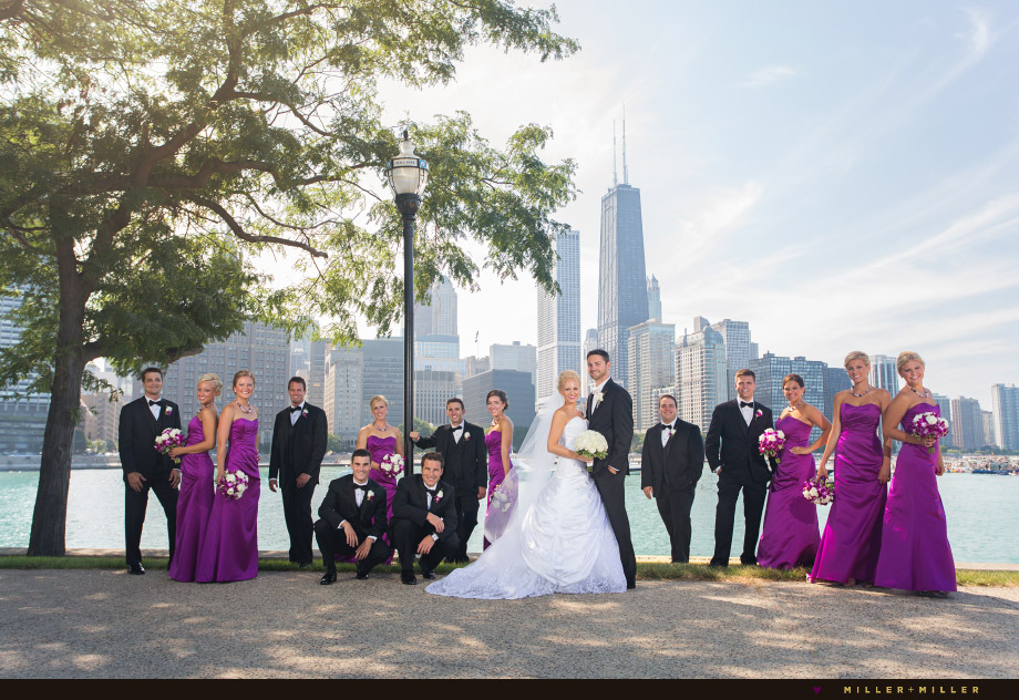 bridal party chicago skyline photographs