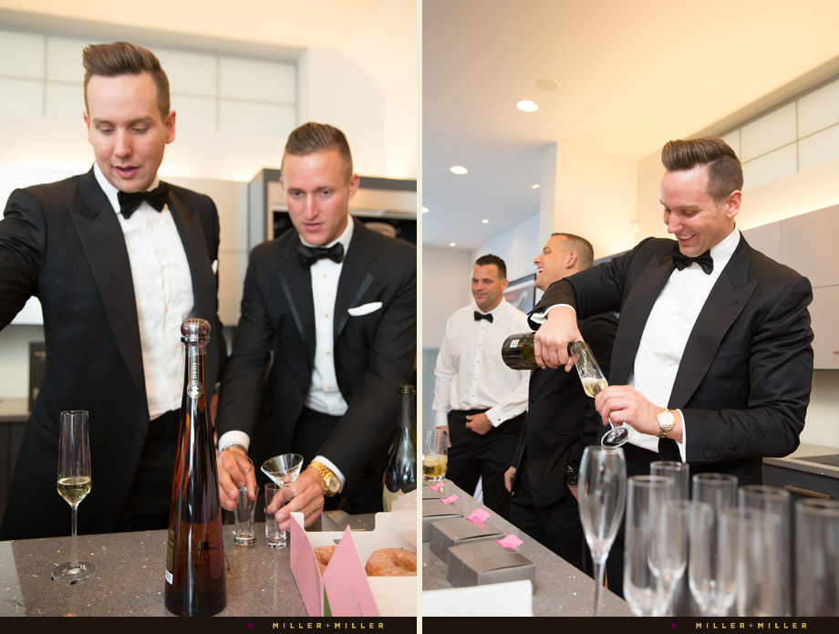 black tie affair groom toasting groomsmen