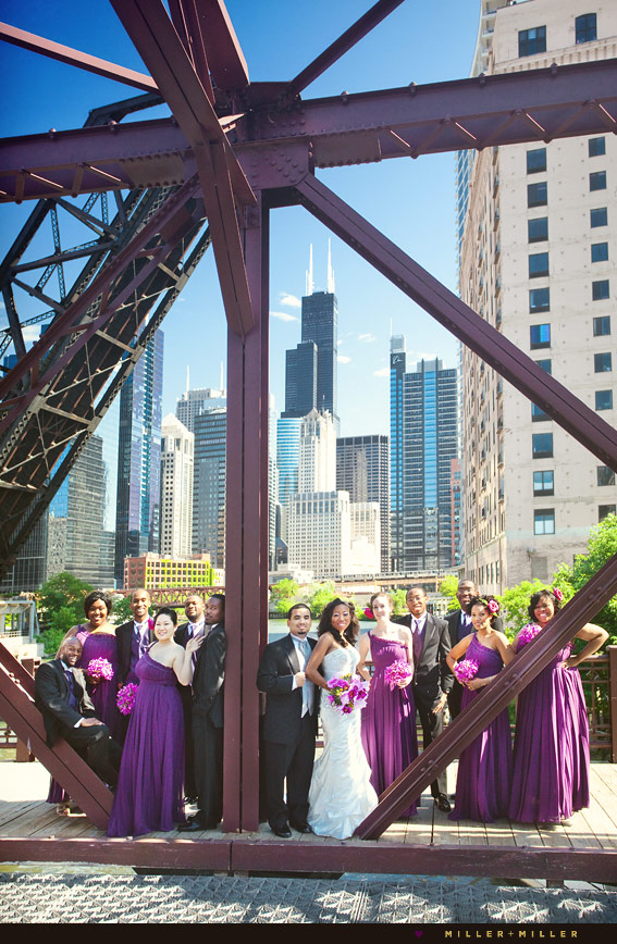 Chicago bridge wedding photo