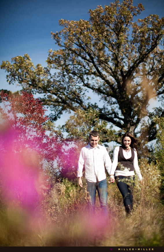 fall engagement flower field tree