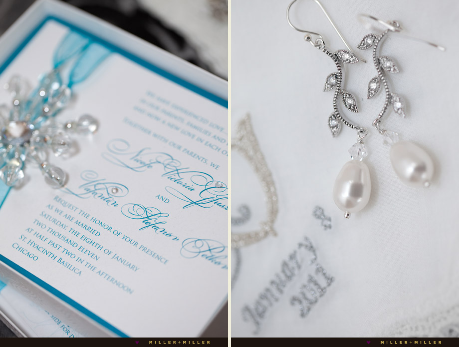 blue metallic winter wedding invitation
