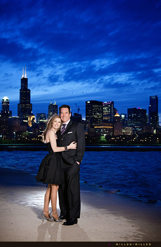 skyline night engagement pictures chicago