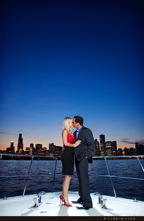 night engagement chicago yacht skyline