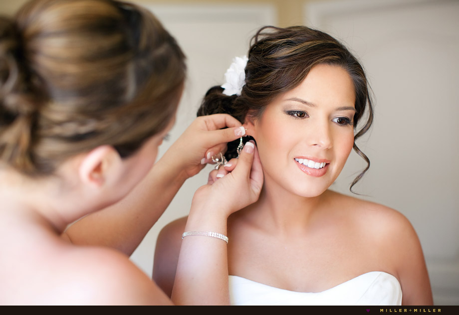 bride dressing earrings