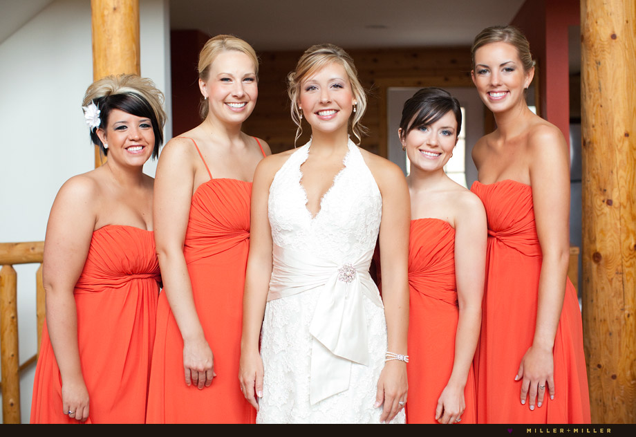 log cabin bride bridesmaids orange