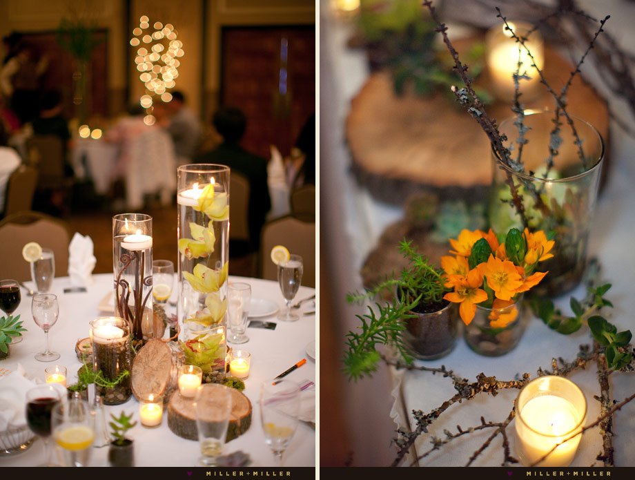 wood branches outdoors reception centerpieces