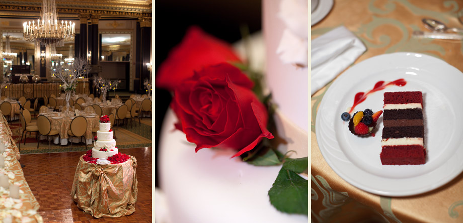 classic red roses gold reception details
