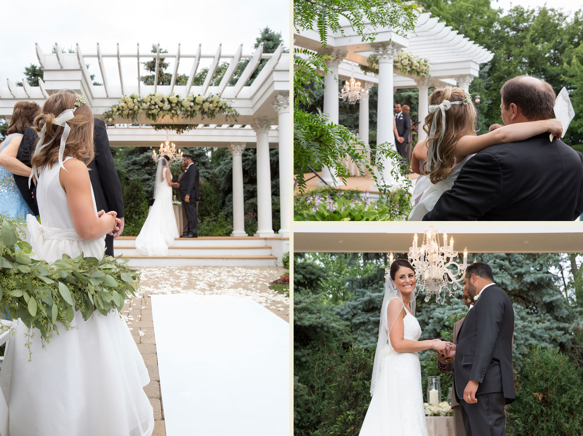 eucalyptus garland outdoor chandelier wedding ceremony